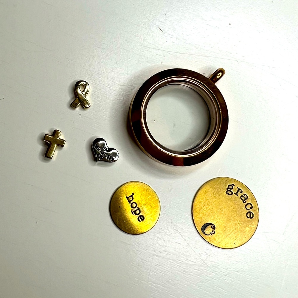 Origami owl in memory locket with charms